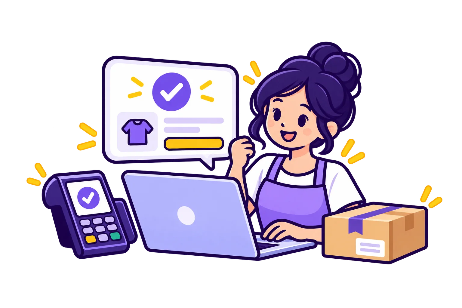 Ilustrasi pemilik toko menyiapkan pesanan melalui website