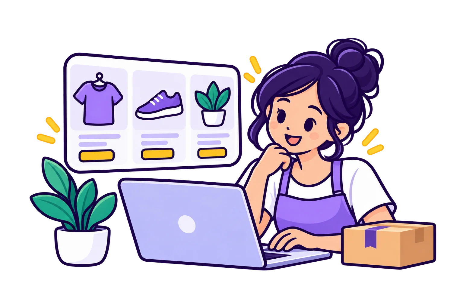 Ilustrasi pemilik usaha mengelola katalog di website